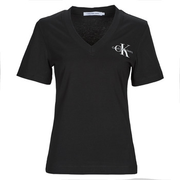 Abbigliamento Donna T-shirt maniche corte Calvin Klein Jeans MONOLOGO SLIM V-NECK TEE Nero