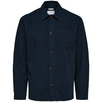 Abbigliamento Uomo Camicie maniche lunghe Selected Noos Linen Overshirt - Sky Captain Blu