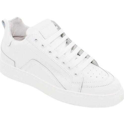 Scarpe Uomo Sneakers basse Malu Shoes Sneakers bassa uomo in vera pelle bianca e cuciture a contrasto Bianco