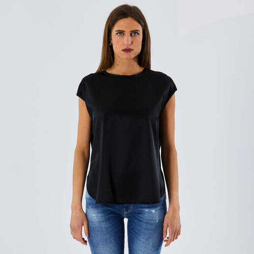 Abbigliamento Donna Top / Blusa Solotre t-shirt smanicata in raso nero Nero