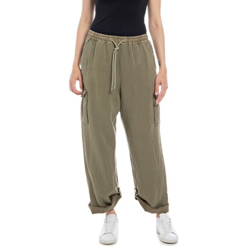 Abbigliamento Donna Jeans Replay Pantalone Con Tasche Cargo Comfort Fit Verde