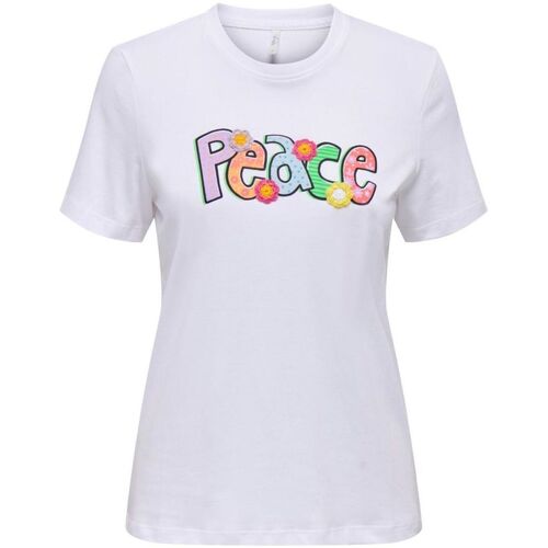 Abbigliamento Donna T-shirt & Polo Only 15297273 LOLA-BW PEACE Bianco