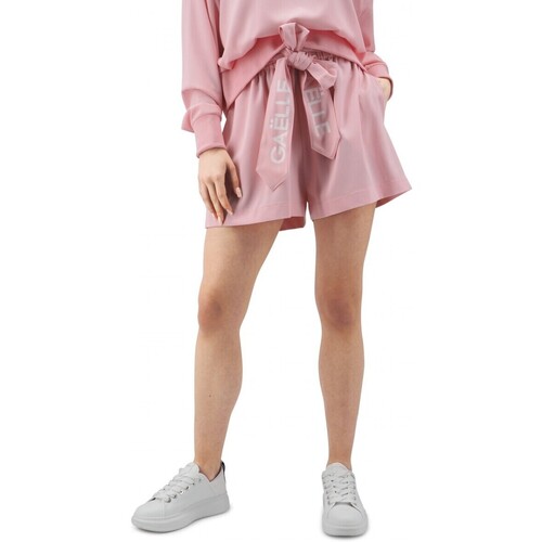 Abbigliamento Donna Jeans GaËlle Paris Short In Crepe Con Fusciacca Stampa Logo Rosa