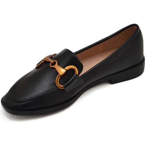 Scarpe Donna Mocassini Malu Shoes Mocassino donna pantofola in pelle nero con morsetto dorato suo Nero