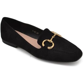 Scarpe Donna Mocassini Malu Shoes Mocassino donna pantofola in camoscio nero con morsetto dorato Nero