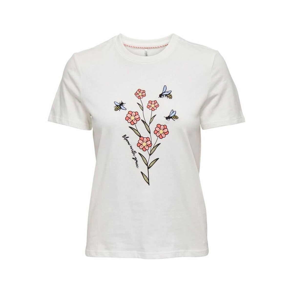 Abbigliamento Donna T-shirt & Polo Only 15288293 LETTA T--CLOUD DANCER/BLOOM Beige