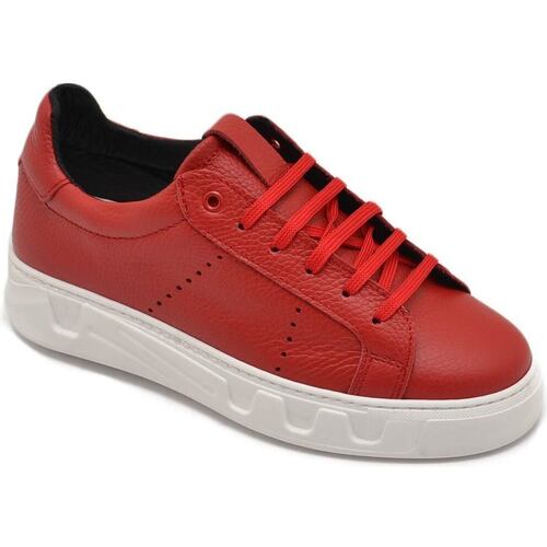 Scarpe Uomo Sneakers basse Malu Shoes Scarpa sneakers bassa uomo basic vera pelle bottolata rossa lin Rosso