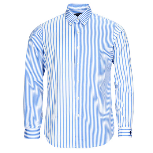 Abbigliamento Uomo Camicie maniche lunghe Polo Ralph Lauren CHEMISE AJUSTEE EN POPLINE DE COTON COL BOUTONNE Blu / Bianco