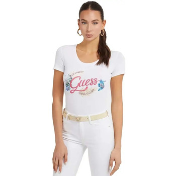 Abbigliamento Donna T-shirt maniche corte Guess broderie logo frontale Bianco