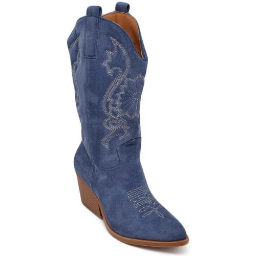 Scarpe Donna Stivali Malu Shoes Stivali texani camperos donna blue jeans in camoscio con tacco Blu