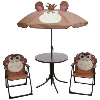 Casa Salone da giardino Strend Pro Set 1 tavolino con ombrellone, 2 sedie Marrone