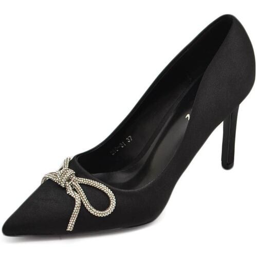 Scarpe Donna Décolleté Malu Shoes Decolette' donna in tessuto raso nero con punta tacco sottile 1 Nero