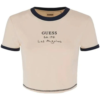 Abbigliamento Donna T-shirt maniche corte Guess Classic crop tee Los Angeles Beige