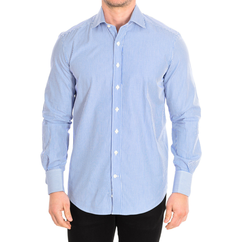 Abbigliamento Uomo Camicie maniche lunghe CafÃ© Coton ORLANDO4-G-55DC Blu