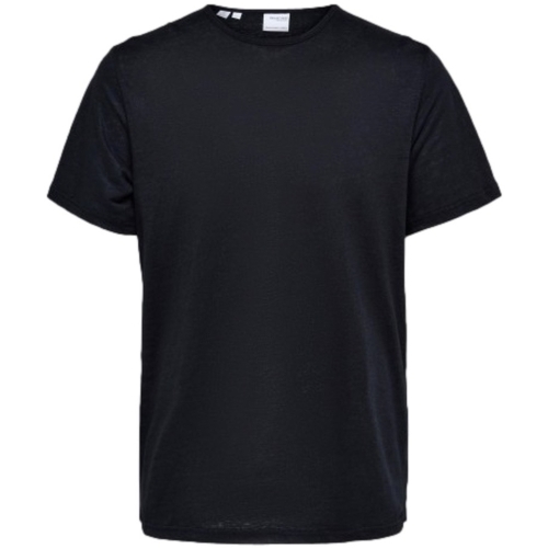 Abbigliamento Uomo T-shirt & Polo Selected T-Shirt Bet Linen - Black Nero