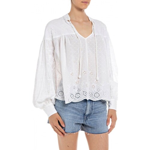 Abbigliamento Donna T-shirt & Polo Replay Blusa Con Maniche A Sbuffo Bianco