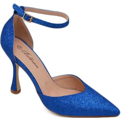 Scarpe Donna Décolleté Malu Shoes Decollete donna in glitter blu royal con cinturino alla cavigli Blu