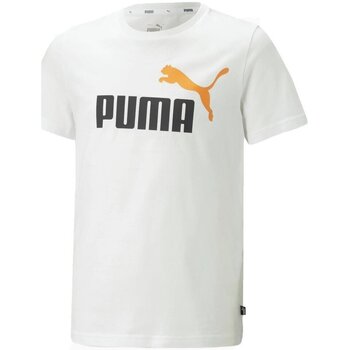 Abbigliamento Unisex bambino T-shirt maniche corte Puma T-shirt Bambino Essentials+ Two-Tone Logo Bianco