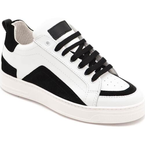 Scarpe Uomo Sneakers basse Malu Shoes Sneakers bassa uomo in vera pelle vitello bianco riporti nero c Bianco