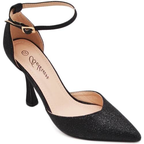 Scarpe Donna Décolleté Malu Shoes Decollete donna in glitter nero con cinturino alla caviglia e t Nero