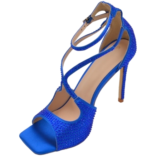 Scarpe Donna Sandali Malu Shoes Sandali tacco donna fascette in tessuto blu e strass tono su to Blu