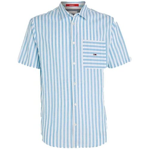 Abbigliamento Uomo Camicie maniche corte Tommy Jeans Camicia Uomo Relaxed Stripe Line Blu