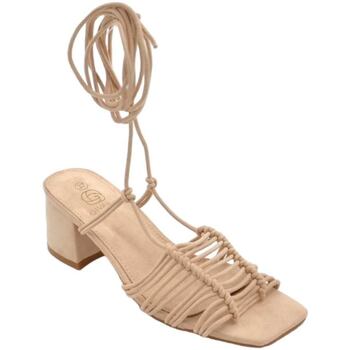 Scarpe Donna Sandali Malu Shoes Sandalo donna beige intrecciato in camoscio tacco basso largo c Beige