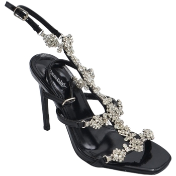 Scarpe Donna Sandali Malu Shoes Sandalo gioiello donna con tacco 12 nero inserti di strass lucc Nero