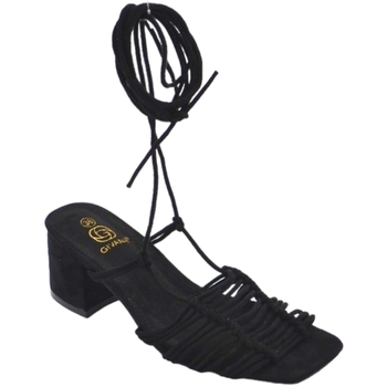 Scarpe Donna Sandali Malu Shoes Sandalo donna nero intrecciato in camoscio tacco basso largo co Nero