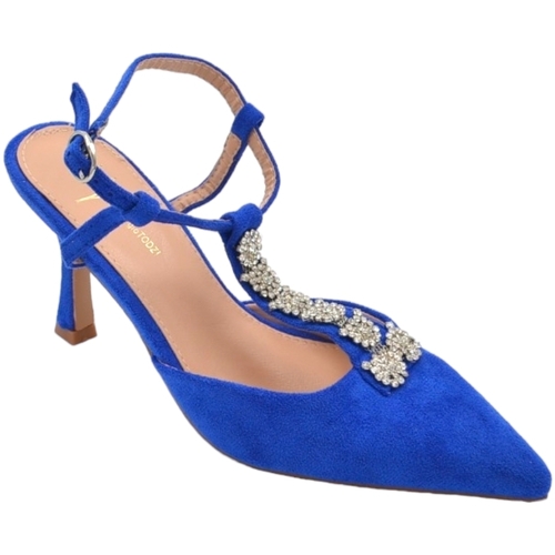 Scarpe Donna Décolleté Malu Shoes Scarpe decollete donna punta slingback in raso blu applicazione Blu