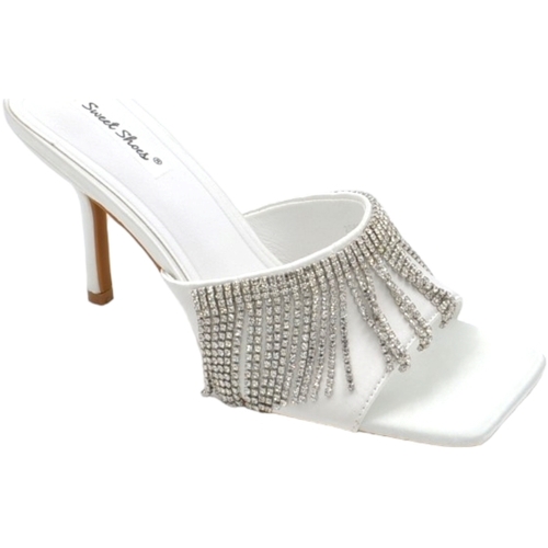 Scarpe Donna Sandali Malu Shoes Sandalo gioiello bianco donna tacco sottile 8 cm fascia larga c Bianco