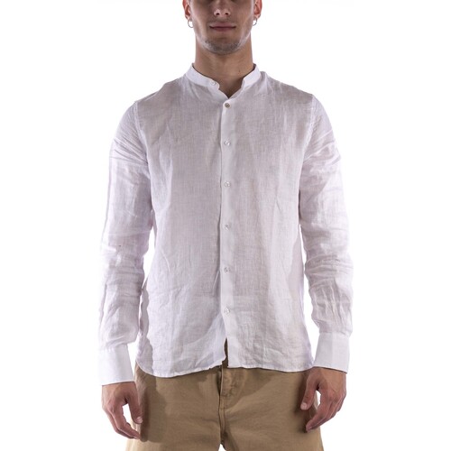Abbigliamento Uomo Camicie maniche lunghe Sl56 Camicia Coreana  Lino Bianco Bianco