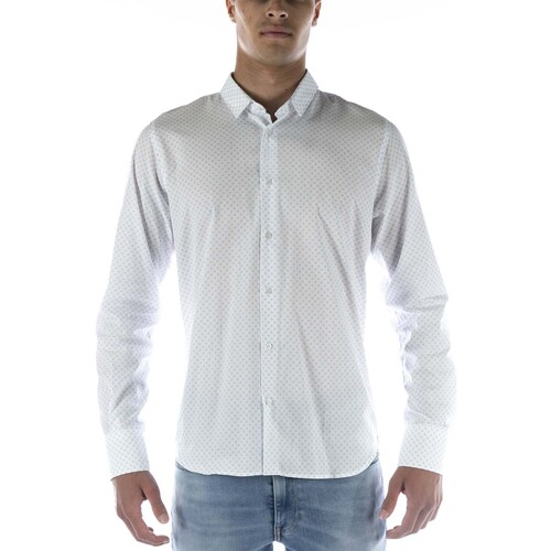 Abbigliamento Uomo Camicie maniche lunghe Sl56 Camicia  Bianco Azzurro Bianco