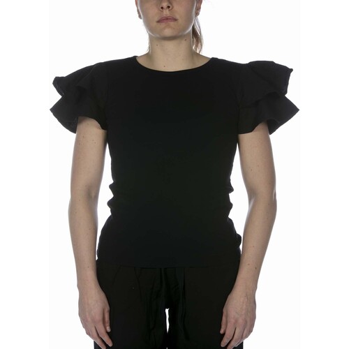Abbigliamento Donna T-shirt & Polo Deha T-Shirt  In Costina Con Volant Nero Nero