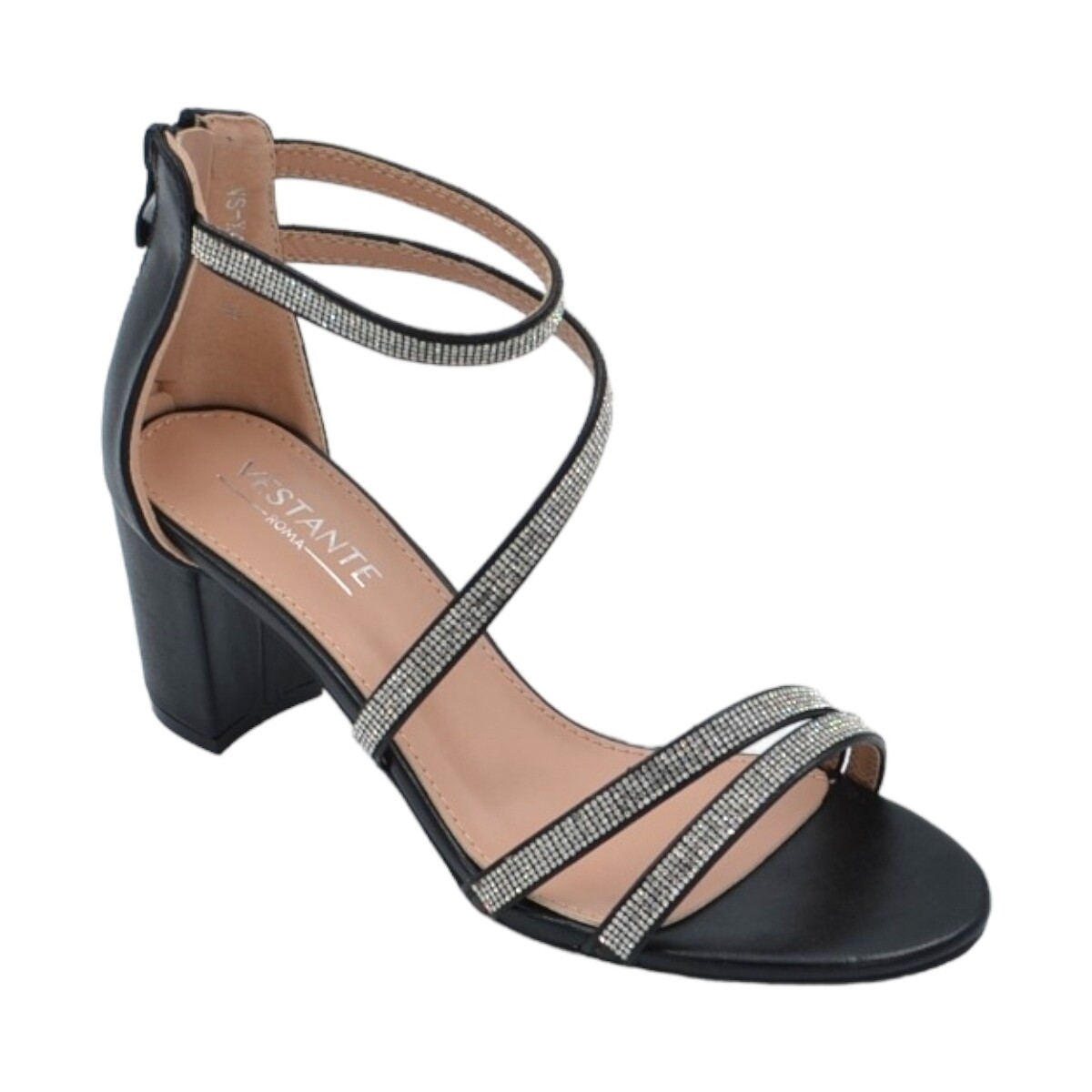 Scarpe Donna Sandali Malu Shoes Scarpe sandalo donna nero pelle con fasce a incrocio strass e c Nero