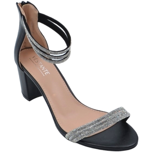 Scarpe Donna Sandali Malu Shoes Scarpe sandalo donna nero pelle con fasce strass e chiusura con Nero