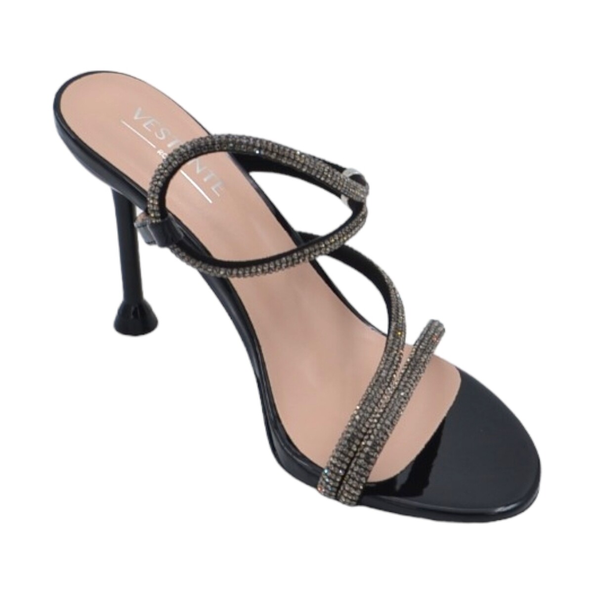 Scarpe Donna Sandali Malu Shoes Sandali donna nero cerimonia con fasce incrociate strass piede Nero