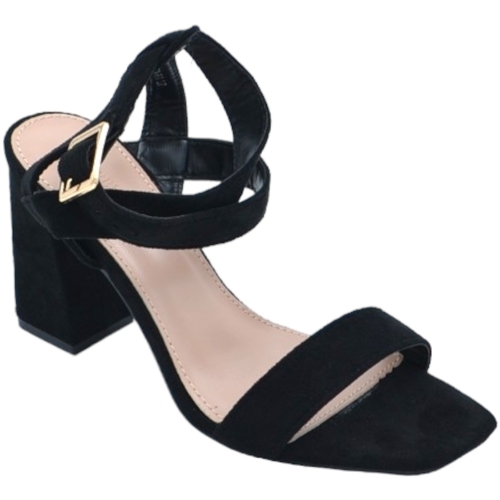 Scarpe Donna Sandali Malu Shoes Sandalo tacco comodo donna in camoscio nero aperto dietro con c Nero