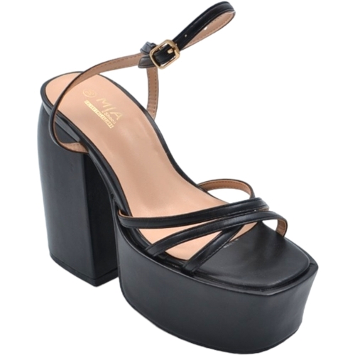 Scarpe Donna Sandali Malu Shoes Zeppa donna sandalo platform in pelle nero con plateau alto 5 c Nero