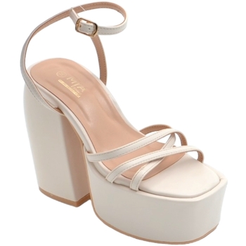 Scarpe Donna Sandali Malu Shoes Zeppa donna Sandalo platform in pelle beige con plateau alto 5 Beige