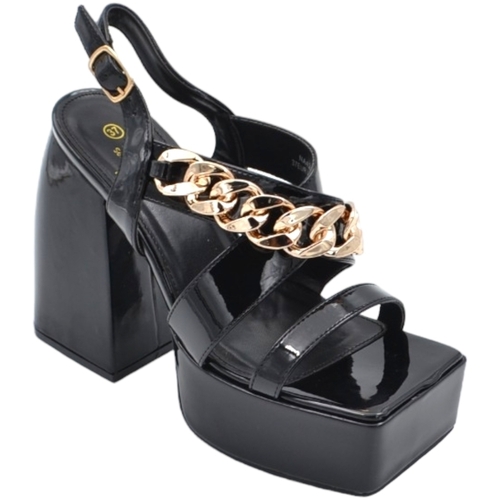 Scarpe Donna Tronchetti Malu Shoes Zeppa donna sandalo platform vernice nero catena oro oplateau a Nero