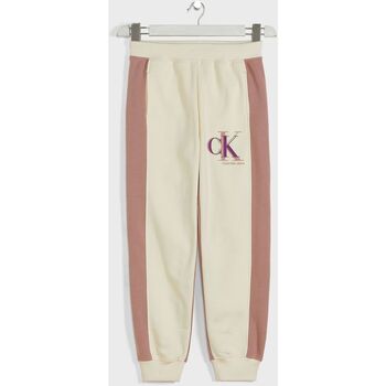Abbigliamento Bambina Pantaloni da tuta Calvin Klein Jeans COLOUR BLOCK MONOGRAM SWEATPANTS Bianco-YBI-IVORY