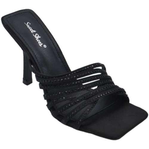 Scarpe Donna Sandali Malu Shoes Sandalo gioiello donna nero tacco sottile 8cm in raso fasce sot Nero