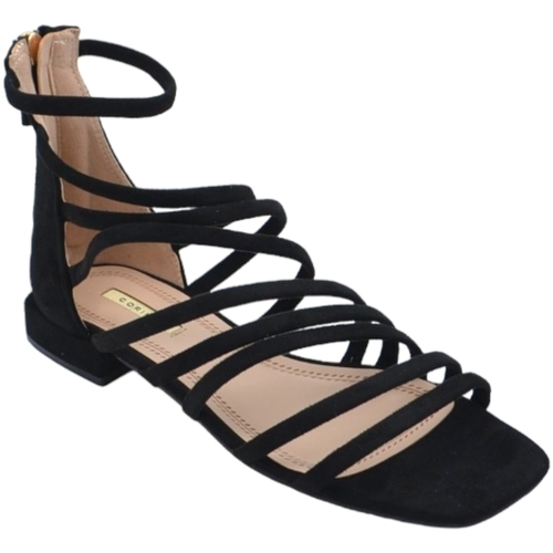 Scarpe Donna Sandali Malu Shoes Sandalo basso nero alla schiava con fascette sottili chiusura z Nero