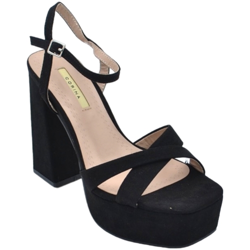 Scarpe Donna Sandali Malu Shoes Scarpe sandalo donna camoscio nero platform punta quadrata tacc Nero