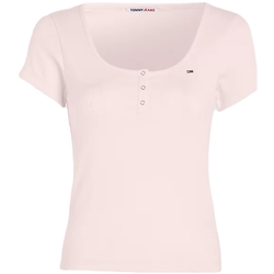Abbigliamento Donna T-shirt maniche corte Tommy Jeans Essential côtelé Rosa