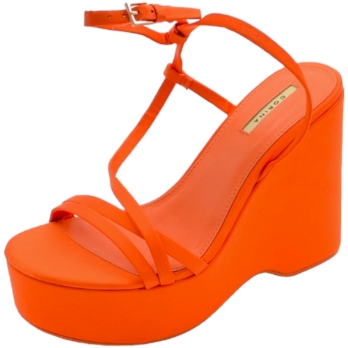 Scarpe Donna Tronchetti Malu Shoes Zeppa donna arancione in pelle chiusura alla caviglia fondo ton Multicolore