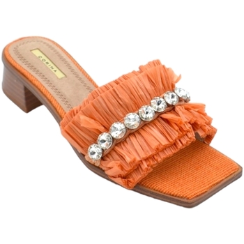 Scarpe Donna Ciabatte Malu Shoes Pantofoline donna mule arancione con drappeggi e strass volumin Multicolore