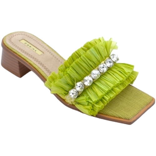 Scarpe Donna Ciabatte Malu Shoes Pantofoline donna mule verde lime con drappeggi e strass volumi Verde