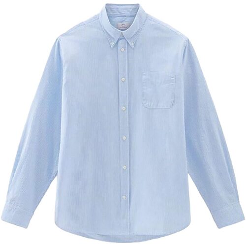 Abbigliamento Uomo Camicie maniche lunghe Woolrich COTTON LINEN STRIPE SHIRT Blu